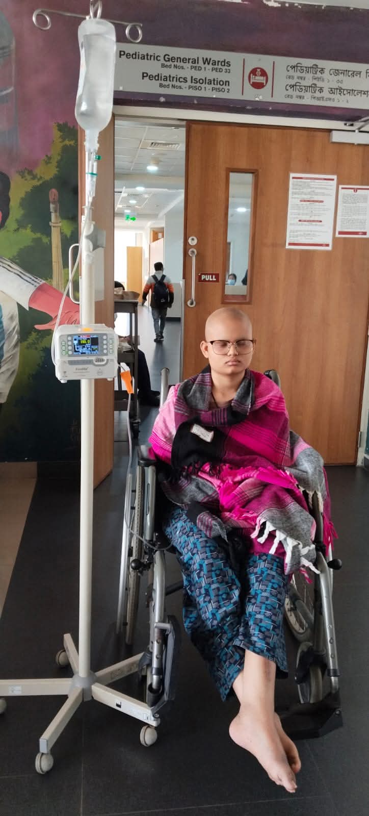 Pediatric cancer warrior in hospital ward